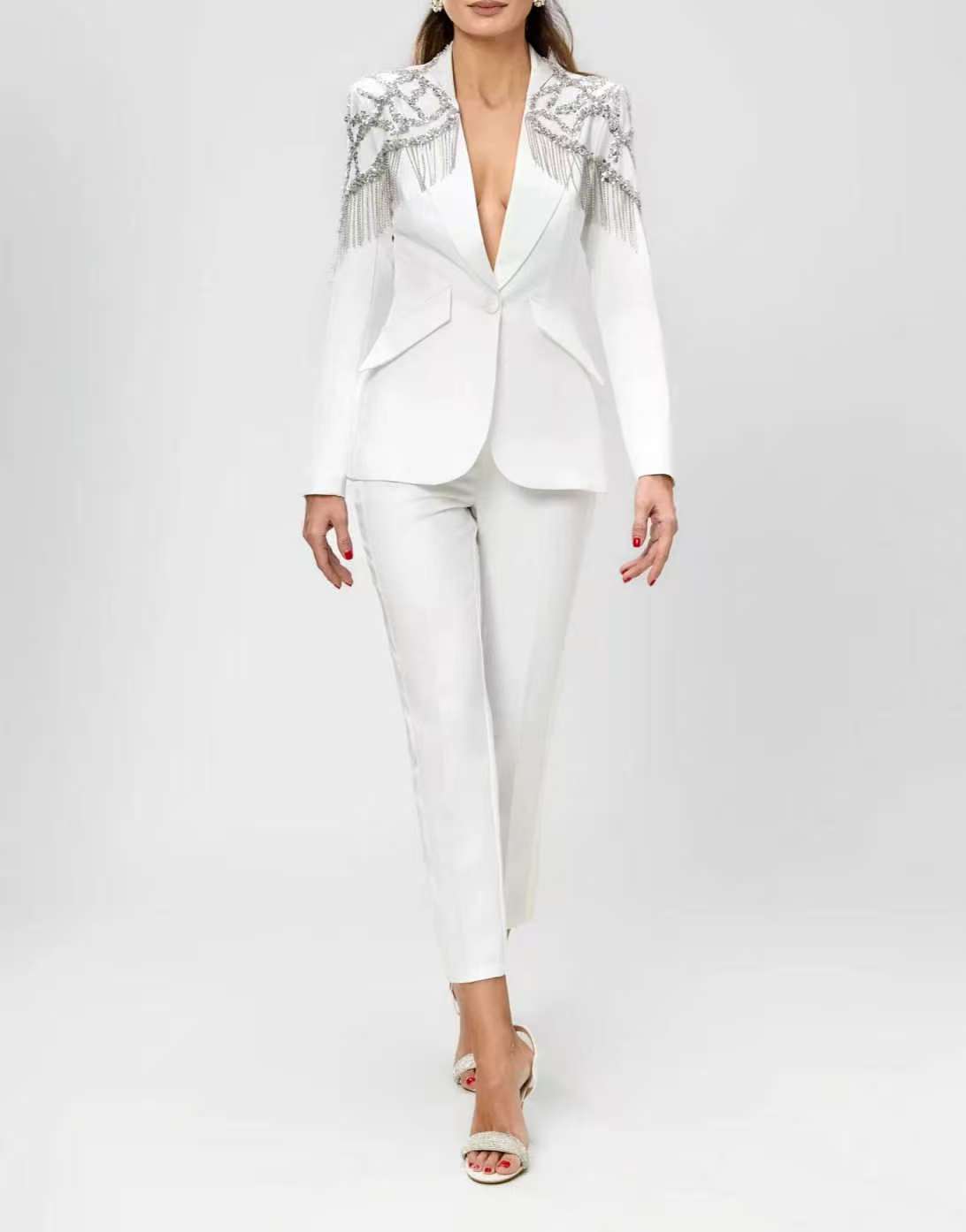 Women'S Formal Wear For A Wedding Guest - Kristallen Kralen Vrouwen Pak Set 2