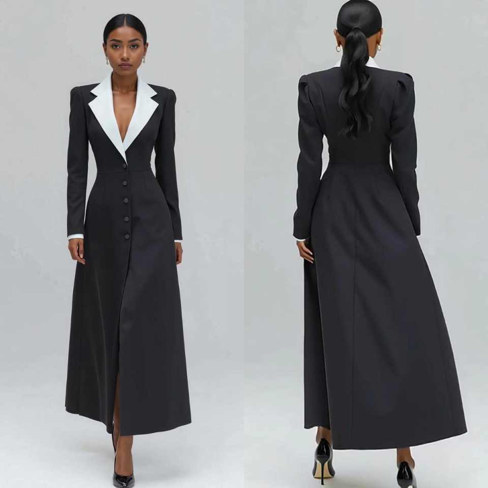 Women Formal Wear With Tie - A Line Dames Lange Blazerjas Eén