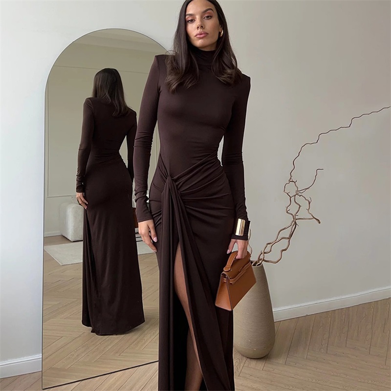 Women'S Formal Wear For A Wedding Guest - Herfst Vrouwen Prom Jurk Hoge Hals