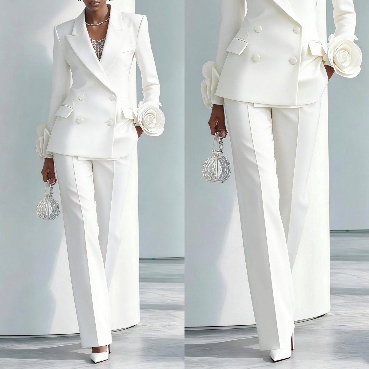 Women Formal Wear For Graduation - 2 stuks witte bloemen damesbroekpakken met