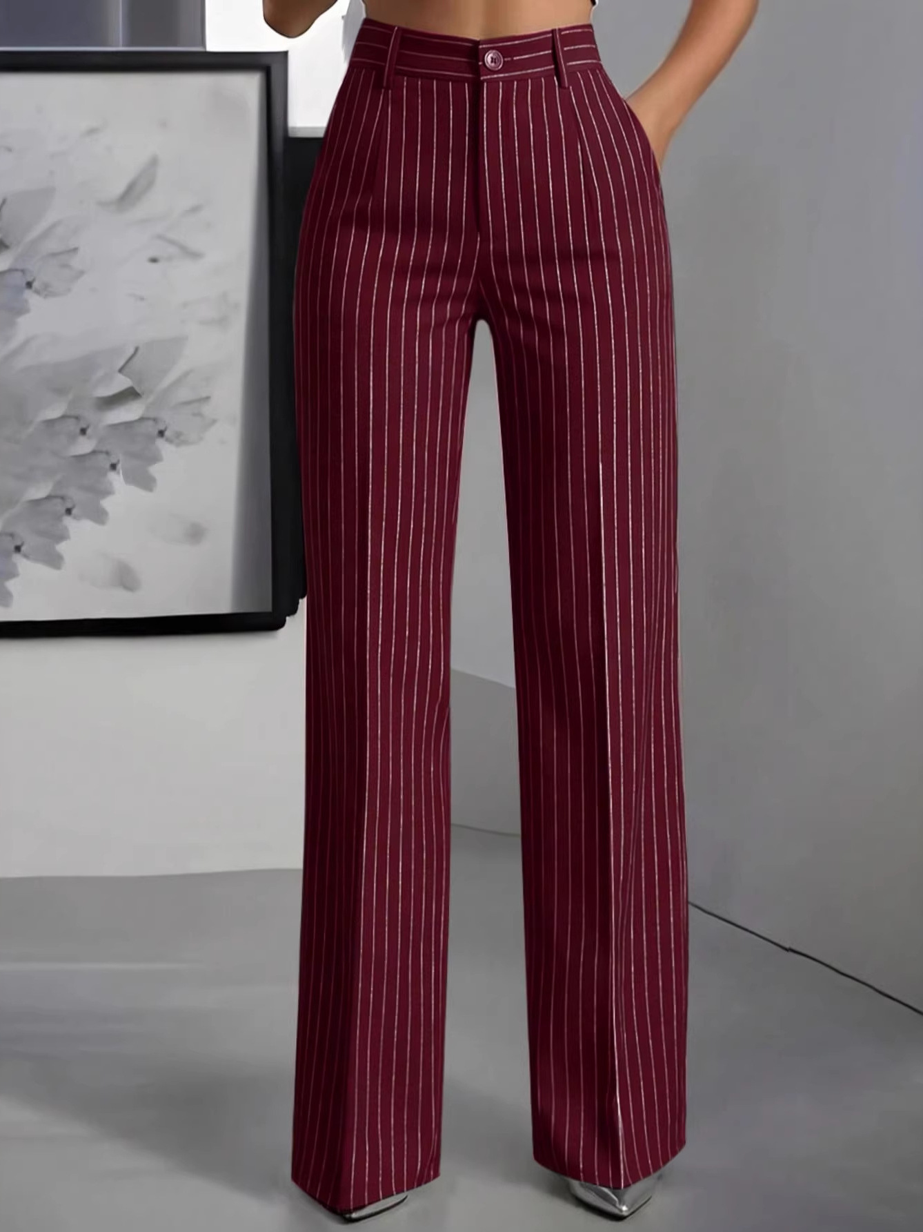 Female Formal Wear - Elegante hoge taille rechte pijp pakbroek,