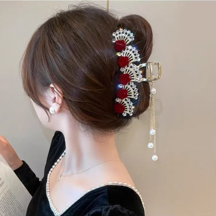 Women Formal Wear With Tie - Vintage rode bloemen haarclip met strass