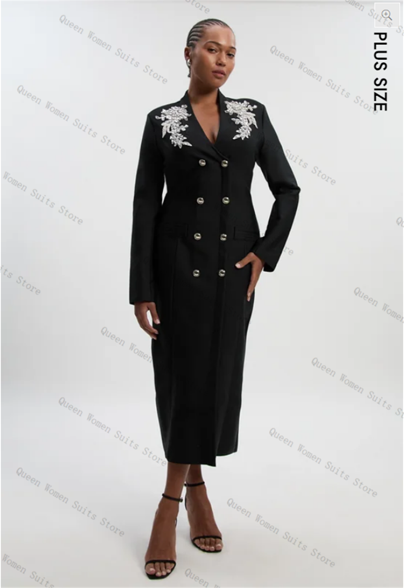 Women'S Formal Wear For A Wedding Guest - Zwart katoenen damespak 1-delig kralen lange
