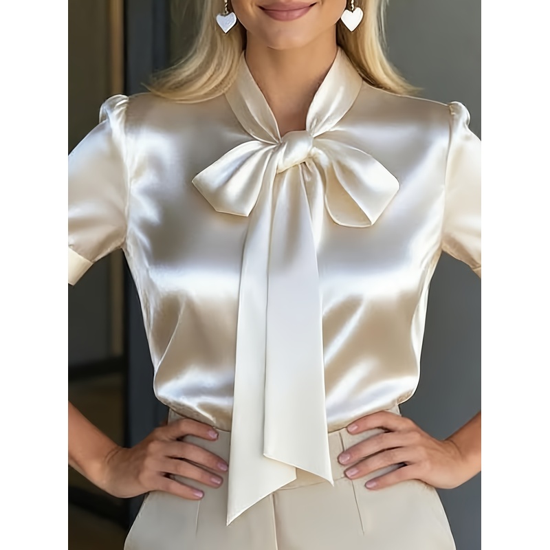 Women Formal Wear With Tie - Elegant damesoverhemd met korte mouwen en