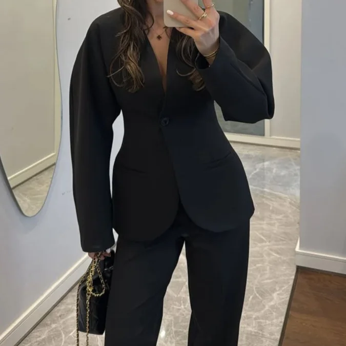2025 Nieuwe Dames Zwarte V-hal - Women Formal Wear With Tie recensie en prijs
