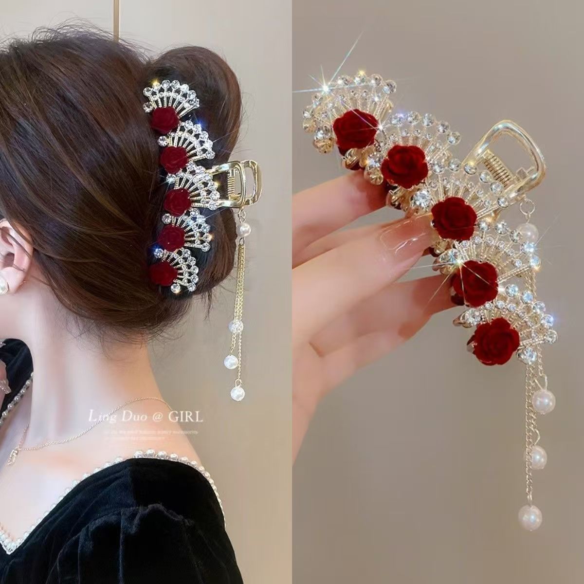 Vintage rode bloemen haarclip  - Women Formal Wear With Tie recensie en prijs