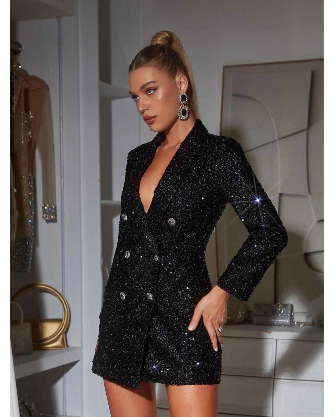 Glanzende damesblazerjurk, for - Women Formal Wear With Tie recensie en prijs