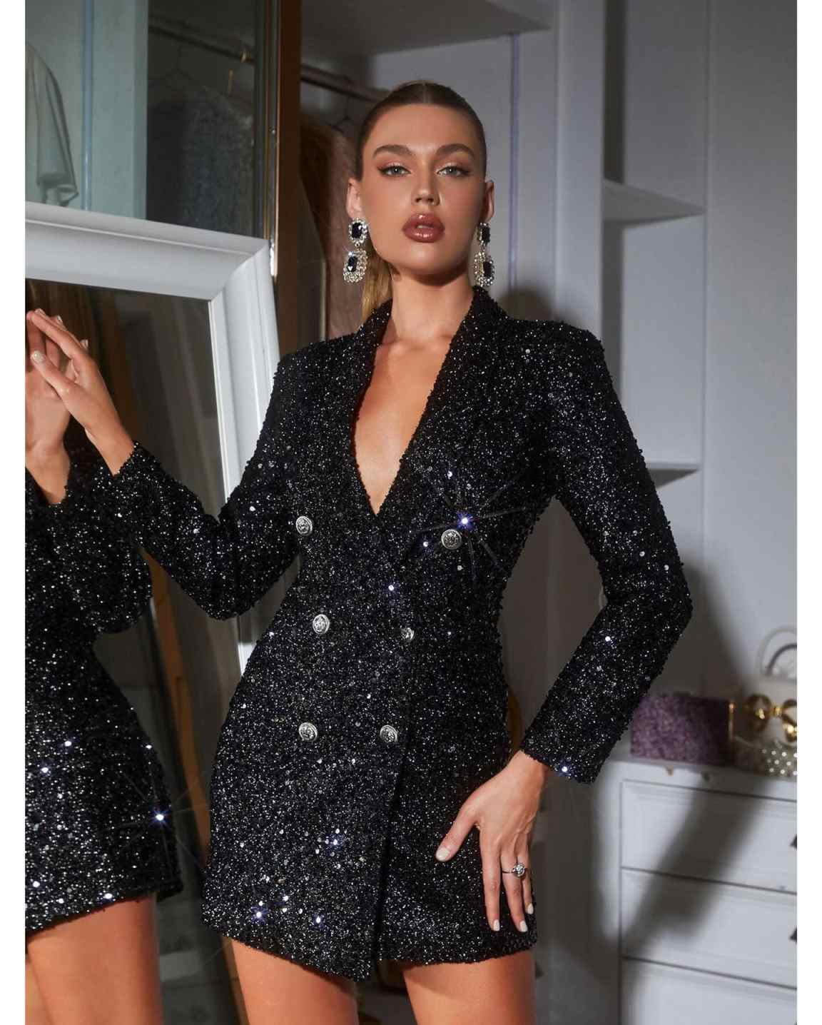 Glanzende damesblazerjurk, for - Women Formal Wear With Tie recensie en prijs